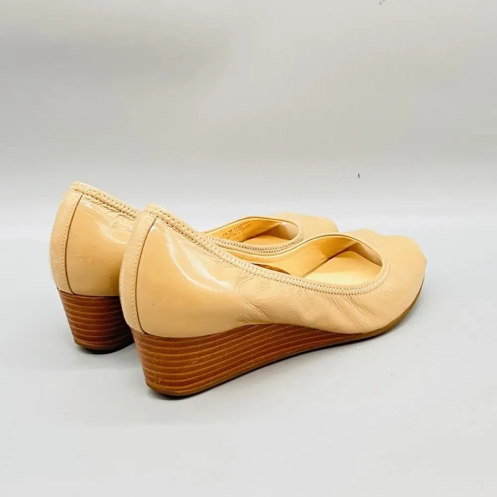 Cole Haan Shoes Womens 6.5 Beige Patent Leather Vtg Air Wedge Peep Toe Comfort